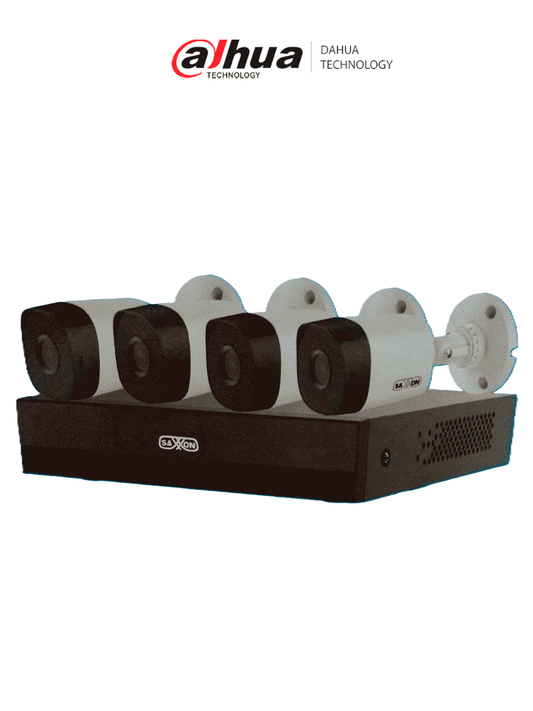 Kit CCTV Saxxon 4 Cámaras 1MP HD 720P + DVR 4 Canales | Audio | Visión Nocturna | H.265+ | Exterior IP67
