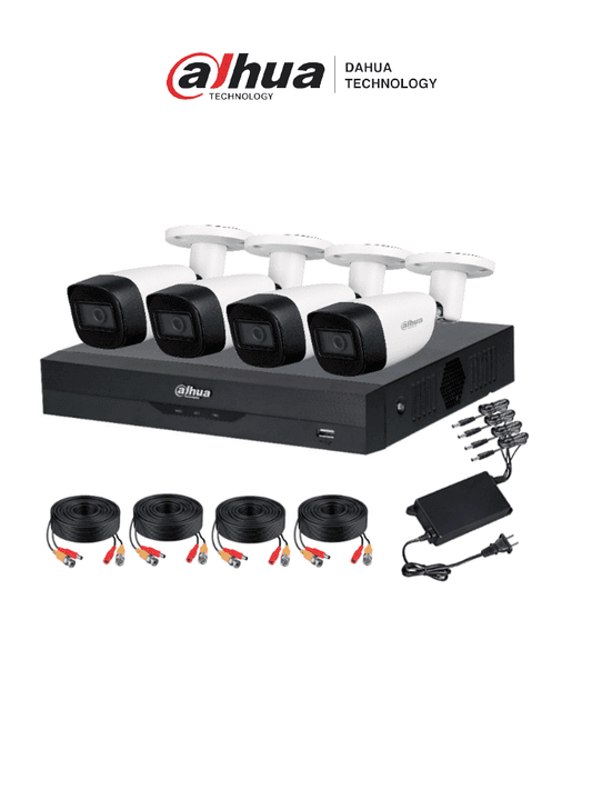 Kit CCTV Dahua 4 Cámaras 5MP con Audio + DVR WizSense 4K | Reconocimiento Facial | H.265+ | SMD Plus Humanos/Vehículos