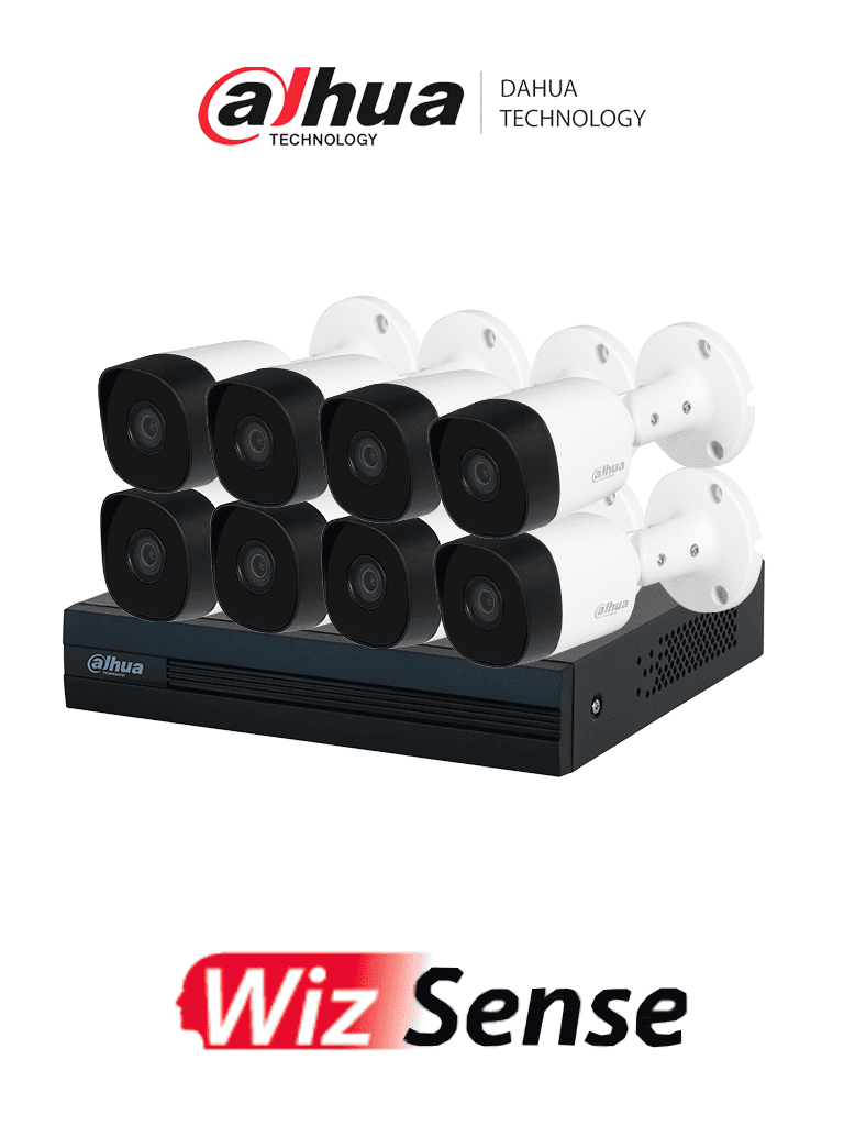 Kit CCTV Dahua 8 Cámaras 2MP Full HD + DVR WizSense 8 Canales | IA SMD Plus | H.265+ | Exterior IP67
